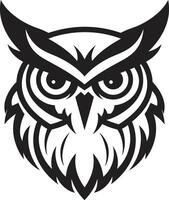 Eagle eyed Wisdom Sleek Owl Logo Design Wise Guardian Emblem Intricate Black Icon with Elegant Owl Design vector