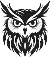 Elegant Owl Logo Intricate Black Icon Design for Modern Branding Moonlit Owl Graphic Noir Illustration for a Captivating Look vector