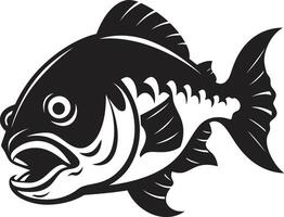 Predatory Force Chic Black Emblem with Sleek Piranha Design Ferocious Fins Minimalistic Logo for a Captivating Look vector