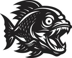 Dark Water Fury Emblem Sleek Silhouette in Noir Black Jaws of Chaos Chic Black Icon with Elegant Piranha Design vector