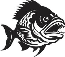 Toothy Terror Emblem Stylish Black Icon with Elegant Piranha Design Razor Teeth Unleashed Intricate Logo for a Captivating Image vector