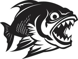 Toothy Threat Intricate Piranha Design in Noir Black Menacing Predator Emblem Stylish Icon for a Modern Brand Image vector