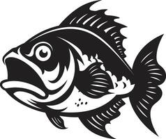 Aquatic Assault Unleashed Stylish Black Emblem with Piranha Silhouette Ferocious Fins Icon Elegant Illustration for a Modern Look vector