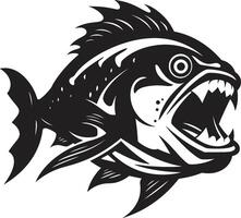 Ruthless Hunter Unleashed Intricate Black Icon with Modern Piranha Dark Water Fury Emblem Sleek Silhouette in Noir Black vector