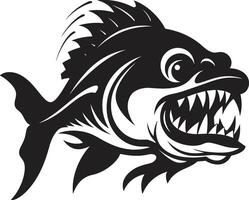 Noir Piranha Attack Dark Icon with Intricate Piranha Design Underwater Menace Emblem Sleek Black Logo for a Captivating Image vector