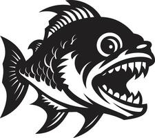 Razor Teeth Unleashed Intricate Logo for a Captivating Image Predatory Force Sleek Black Emblem with Noir Inspired Piranha vector