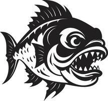 Predatory Force Dark Icon Illustration with Stylish Piranha Design Ferocious Fins Chic Black Emblem for a Captivating Look vector