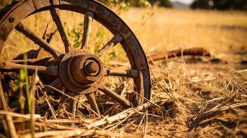 detallado Disparo de antiguo arado rueda foto