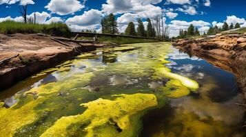 Polluted waterway with algae a sign of neglect photo