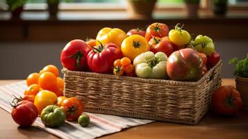 Organic apple overflowing in wicker basket photo