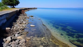 Partially submerged coastal road photo