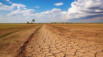 Barren field soil cracks drought impact photo