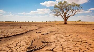 Dry cracked earth in intense heat photo