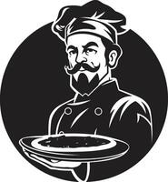 culinario Arte emblema elegante logo con intrincado Pizza cocinero sabroso rebanada soltado oscuro icono ilustración para moderno marca vector