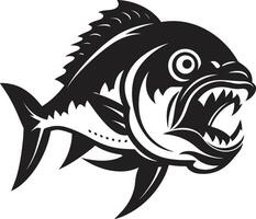 feroz agua bestia emblema minimalista logo en noir negro mandíbulas de peligro elegante negro logo diseño con pulcro piraña vector