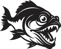 Aquatic Assault Unleashed Stylish Black Emblem with Piranha Silhouette Ferocious Fins Icon Elegant Illustration for a Modern Look vector