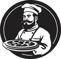 Slice Maestro Elegant Black Logo for a Pizzeria Chef Pizza Virtuoso Stylish Icon Illustration with Chef Hat Silhouette vector