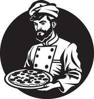 Pizza Delight Maestro Dark Icon with Intricate Chefs Design Flavorful Craftsmanship Minimalistic Logo for Modern Pizzeria vector