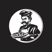 Pizza Delight Maestro Dark Icon with Intricate Chefs Design Flavorful Craftsmanship Minimalistic Logo for Modern Pizzeria vector