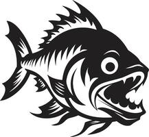 Underwater Attack Chic Emblem for a Captivating Look Ferocious Fins Unleashed Intricate Black Logo with Modern Piranha vector