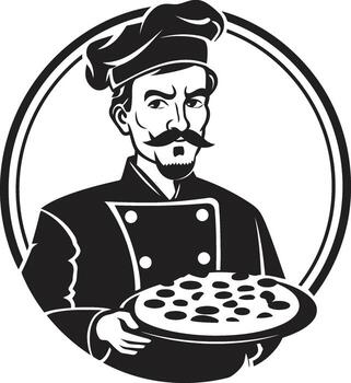 Savory Slice Unleashed Dark Icon with Noir Pizzeria Touch Pizza Delight Maestro Elegant Black Emblem for a Captivating Image vector
