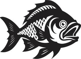 Jaws of Chaos Elegant Black Logo Design with Sleek Piranha Toothy Threat Intricate Piranha Design in Noir Black vector
