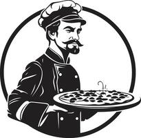 Artisanal Slice Intricate Black Icon with Noir Inspired Pizzeria Pizzeria Craftsmanship Sleek Silhouette in Elegant Black vector