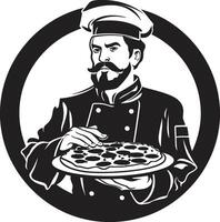 Savory Slice Maestro Chic Black Icon with Intricate Culinary Design Pizza Artisan Sleek Black Logo Design with Modern Touch vector