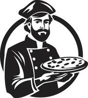 Pizza Delight Maestro Sleek Black Logo for a Captivating Pizzeria Pepperoni Passion Intricate Emblem with Noir Pizzaiolo Touch vector