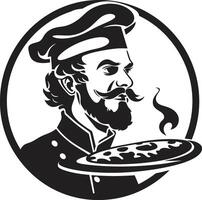 Slice Sensation Intricate Silhouette in Bold Black Mouthwatering Chef Sleek Black Logo with Pizza Silhouette vector