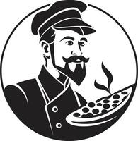 Flavorful Maestro Noir Inspired Pizza Chef Logo Italian Culinary Icon Sleek Black Illustration vector