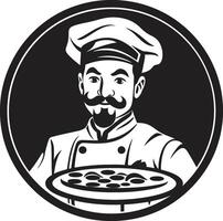 Pepperoni Passion Intricate Emblem with Noir Pizzaiolo Touch Noir Pizza Craft Chic Black Icon Illustration for Delectable Branding vector