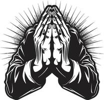 reverencia en reposo Orando manos logo en monocromo fiel yemas de los dedos negro icono diseño de Orando manos desvelado vector