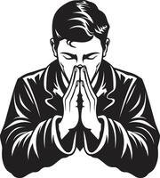 Tranquil Tributes Praying Hands Icon Design in Black Ethereal Embodiment Elegant Praying Man Hands vector