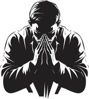 Sacred Shadows Praying Hands Icon in Black Iconic Illumination Elegant Praying Man Hands vector