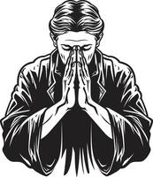 Iconic Imagery Praying Hands Icon in Black Serene Symbolism Black Design of Praying Hands vector