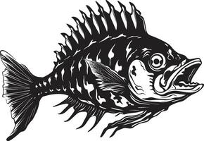 hueso Relajado presencia icónico negro depredador pescado esqueleto diseño macabro morfología depredador pescado esqueleto logo en negro icono vector