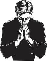 Spiritual Essence Elegant Praying Hands Icon in Black Graceful Gestures Black Design of Praying Man Hands vector