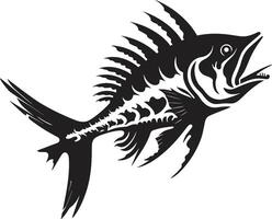 Spine Chilling Shadows Predator Fish Skeleton Logo in Black Icon Bone Beast Elegant Design of Predator Fish Skeleton in Black vector