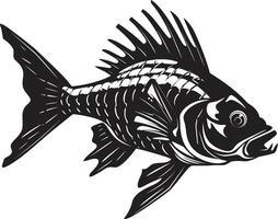 siniestro esquelético insignias negro logo para depredador pescado esqueleto abisal aura marca negro icono diseño para depredador pescado esqueleto emblema vector