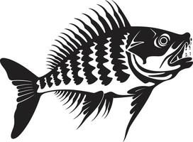 cauteloso esquelético silueta negro icono para depredador pescado esqueleto diseño amenazador médula marca negro logo de depredador pescado esqueleto vector