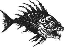 Sinister Skeletal Insignia Elegant Black Icon Design for Predator Fish Skeleton Abyssal Aura Mark Black Design for Predator Fish Skeleton Emblem vector