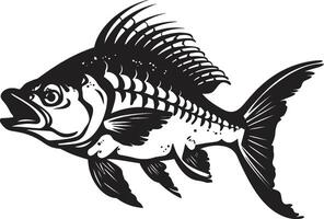 Grim Gills Elegant Design of Predator Fish Skeleton in Black Savage Skeletal Black Icon Design of Predator Fish Skeleton Logo vector