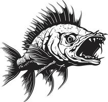 siniestro esquelético insignias negro logo para depredador pescado esqueleto abisal aura marca negro icono diseño para depredador pescado esqueleto emblema vector