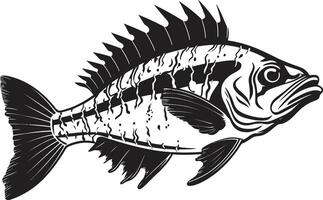 Dreadful Dorsal Minimalistic Predator Fish Skeleton Logo in Black Bonefish Behemoth Iconic Black Predator Fish Skeleton Design vector