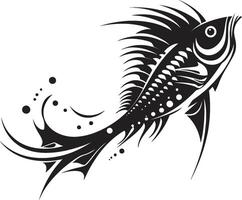 Phantom Physiology Predator Fish Skeleton Logo in Black Icon Grim Gills Elegant Design of Predator Fish Skeleton in Black vector