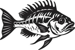 Savage Skeletal Black Icon Design of Predator Fish Skeleton Logo Ominous Osteology Logo of Predator Fish Skeleton in Black vector