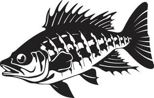 Ferocious Framework Minimalistic Predator Fish Logo in Black Shadowy Spine Iconic Black Predator Fish Skeleton Design vector