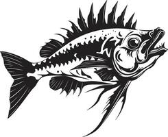 hueso Relajado presencia minimalista negro icono diseño para depredador pescado esqueleto macabro morfología negro logo para depredador pescado esqueleto emblema vector