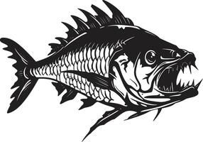 cauteloso esqueleto negro icono diseño de depredador pescado esqueleto logo amenazador médula logo de depredador pescado esqueleto en negro vector